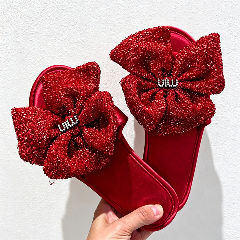 CouldNook Sequin-Look Flower Open Toe Slippers - Bright Dressing Accent