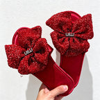CouldNook Sequin-Look Flower Open Toe Slippers - Bright Dressing Accent