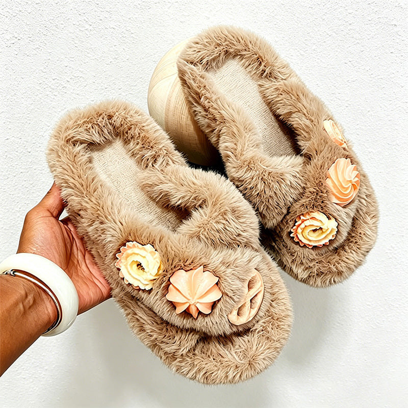 CouldNook Animal Flower Plush House Slippers - Warm Room Accent