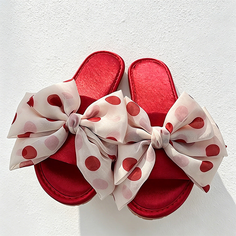 CouldNook Polka Dot Bow Open Toe Slippers - Sweet Dressing Accent
