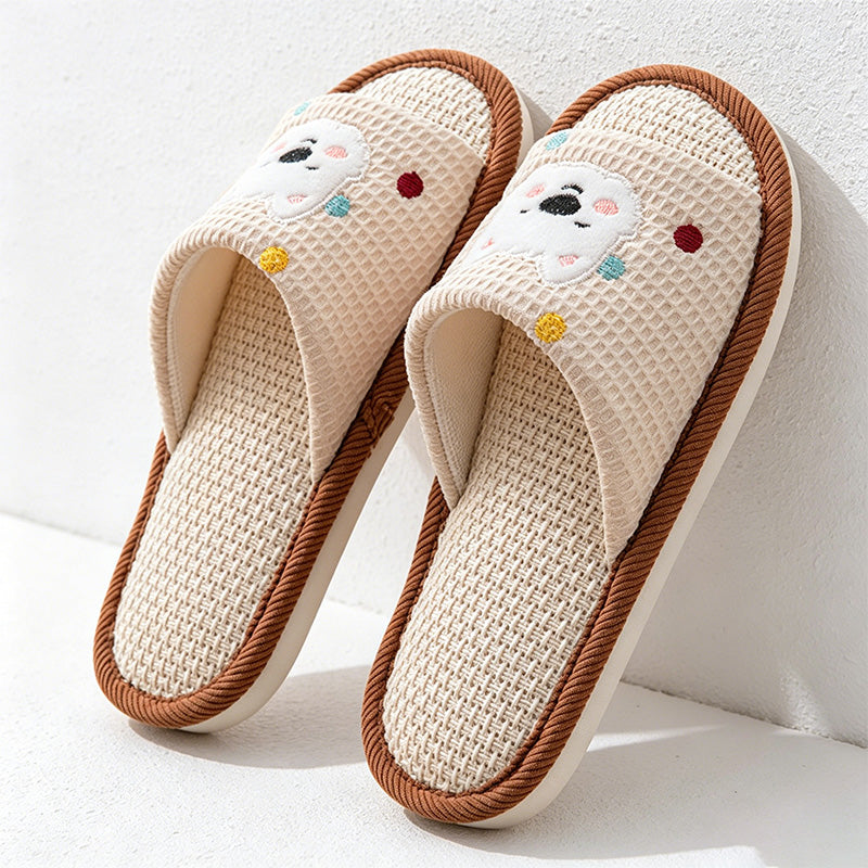 CouldNook Soft Animal Applique Open Toe House Slippers - Warm Home Accent