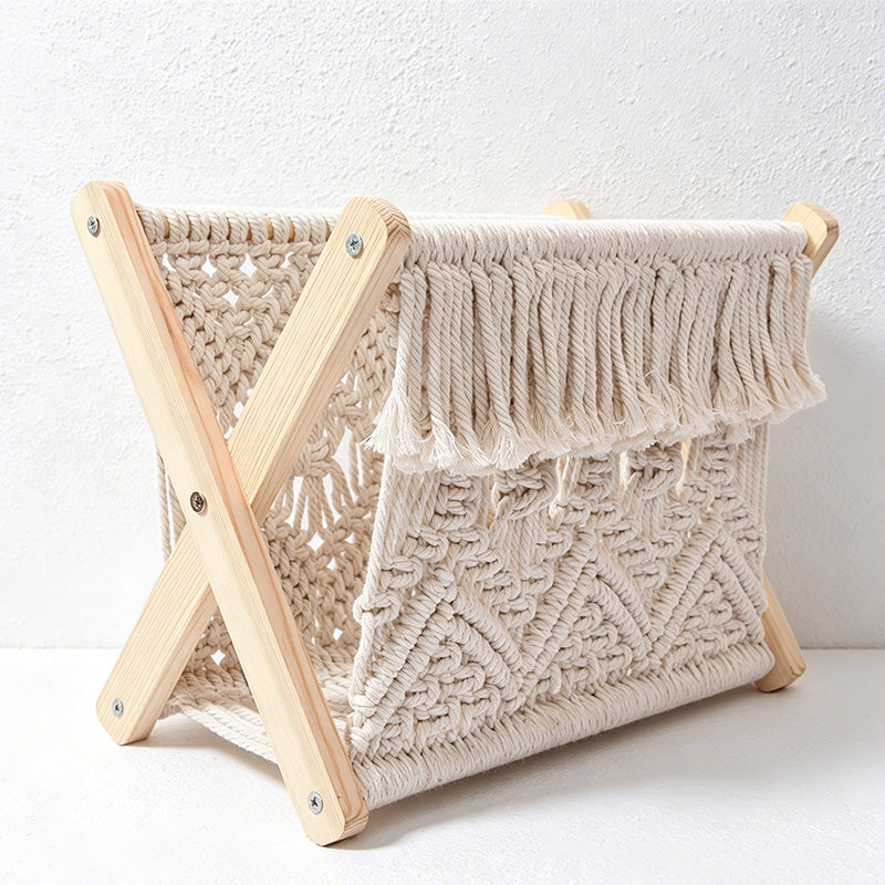CouldNook Macrame Wood Magazine Rack - Home Storage Decor