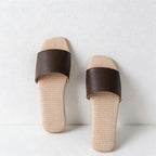 CouldNook Faux Leather Linen Sole Open Toe Slippers - Four Season Accent