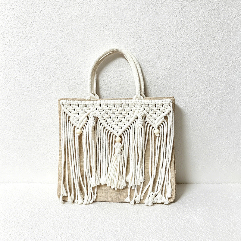 CouldNook Macrame Fringe Tote Bag - Textured Carry Accent