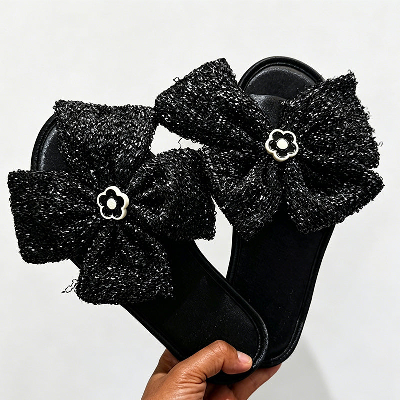 CouldNook Sequin-Look Flower Open Toe Slippers - Bright Dressing Accent
