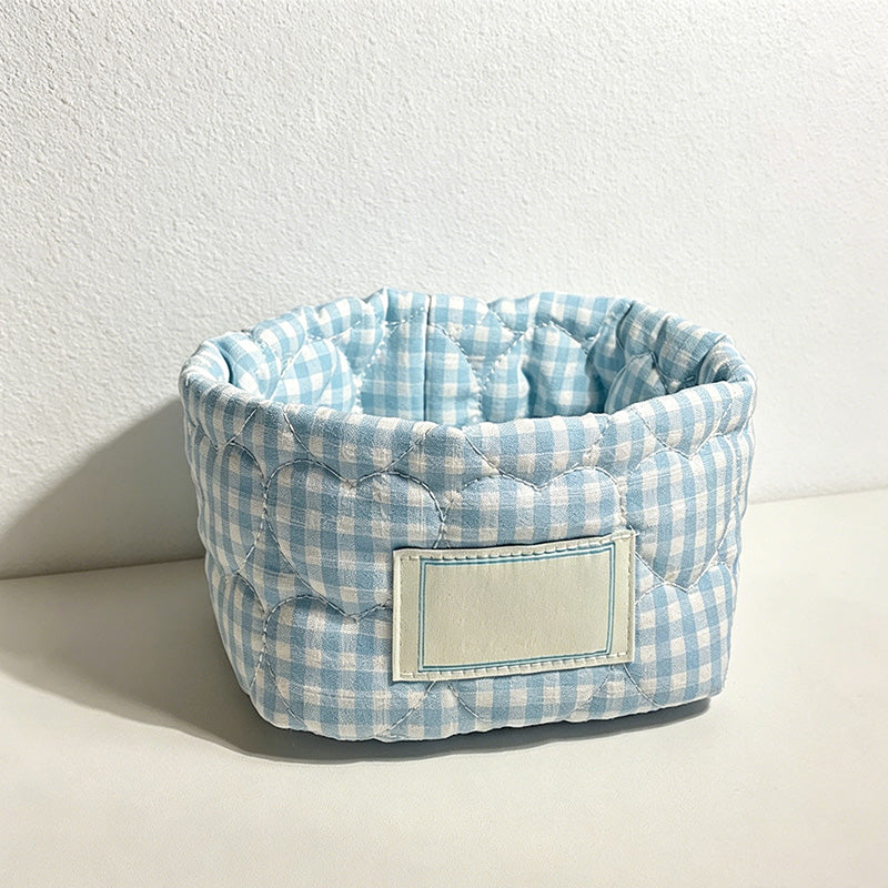 CouldNook Heart Quilted Gingham Storage Basket - Cute Desktop Organizer Bin