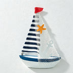CouldNook Mediterranean Wooden Sailboat Model - Blue White Coastal Tabletop Decor