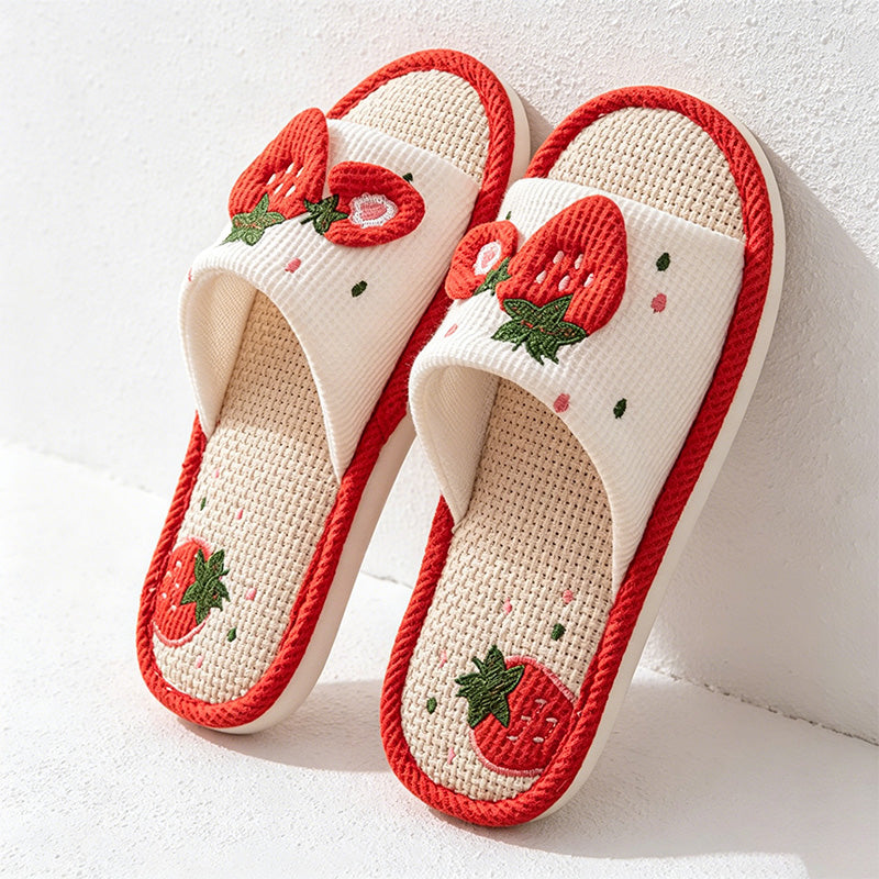 CouldNook Strawberry Pattern Open Toe Slippers - Sweet Home Display Accent