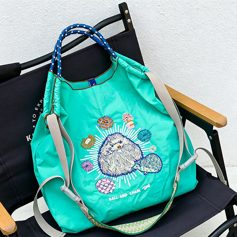 CouldNook Hedgehog Mushroom Embroidery Shopping Bag - Everyday Market Accent