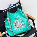 CouldNook Hedgehog Mushroom Embroidery Shopping Bag - Everyday Market Accent