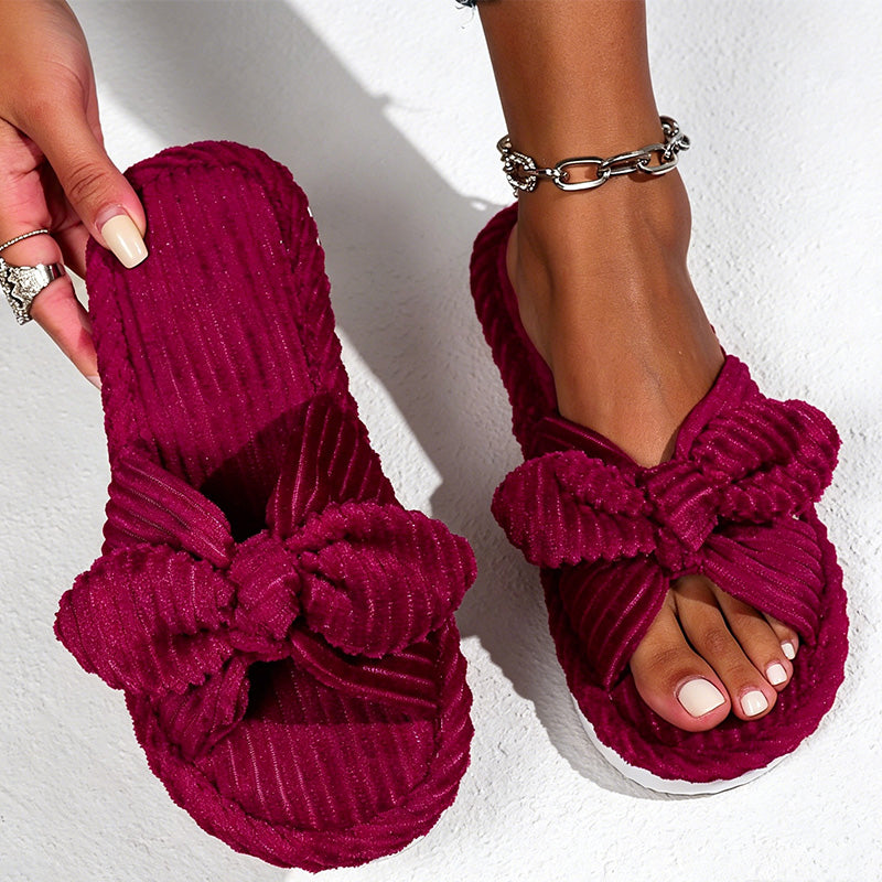 CouldNook Bow Accent Open Toe House Slippers - Bedroom Display Accent