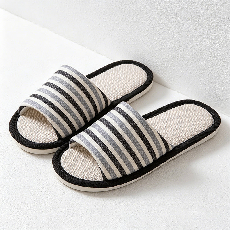 CouldNook Soft Stripe Open Toe Slippers - Relaxed Indoor Accent