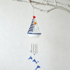 CouldNook Blue & White Wooden Sailboat - Nautical Sailboat Wall Ornament