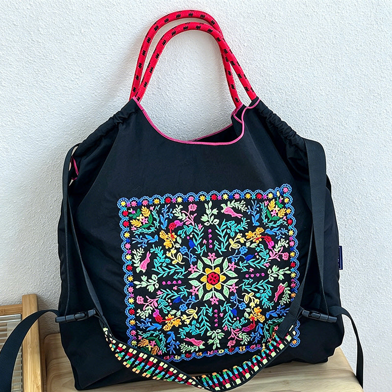 CouldNook Floral Square Embroidery Shopping Bag - Everyday Market Accent