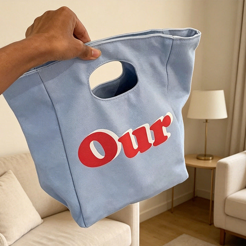 CouldNook Letter Print Oval Handle Storage Bag - Home Carry Accent