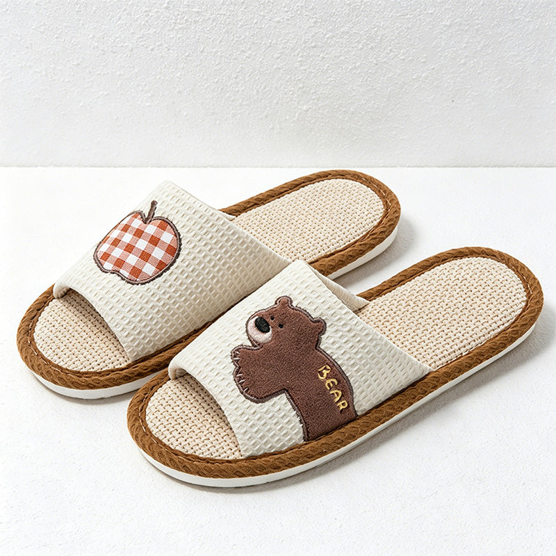 CouldNook Soft Animal Applique Open Toe House Slippers - Warm Home Accent