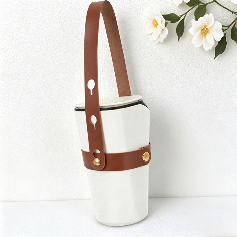 CouldNook Adjustable PU Leather Cup Holder Strap - Water Bottle Handle Replacement Accessory