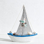 CouldNook Mediterranean Wooden Sailboat Model - Blue White Coastal Tabletop Decor
