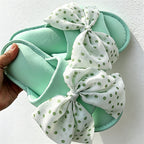 CouldNook Polka Dot Ribbon Bow Open Toe Slippers - Gentle Room Accent