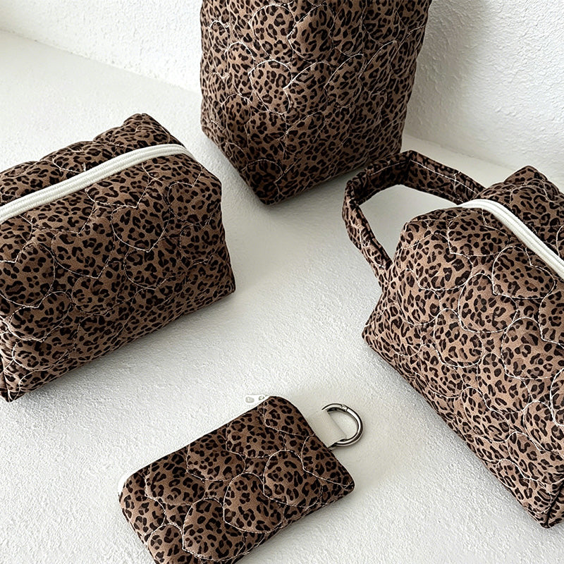 CouldNook Leopard Heart Makeup Bag Set- Aesthetic Quilted Canvas Case