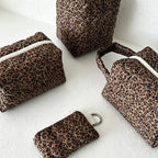 CouldNook Leopard Heart Makeup Bag Set- Aesthetic Quilted Canvas Case