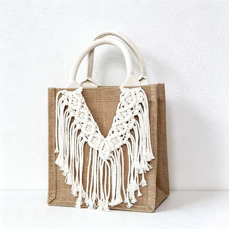 CouldNook Macrame Fringe Tote Bag - Textured Carry Accent
