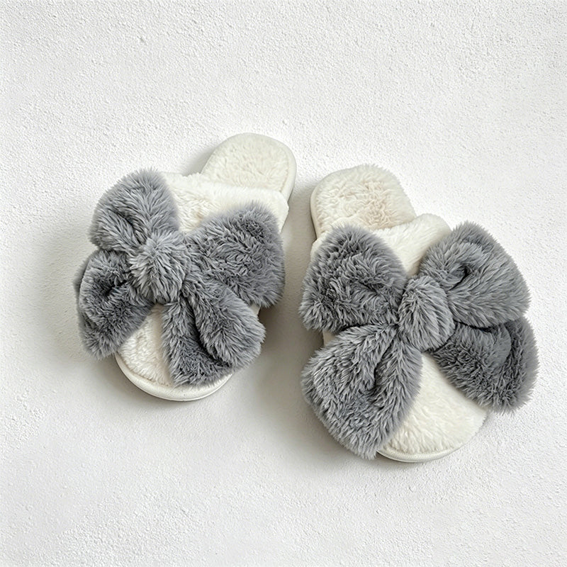 CouldNook Bunny Ear Bow Open Toe Slippers - Soft Bedroom Accent