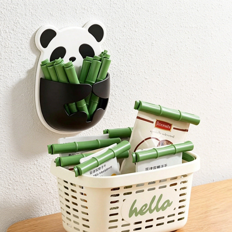 CouldNook Panda Bamboo Magnetic Food Clip Storage Set - Countertop Organizer