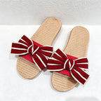 CouldNook Striped Bow Open Toe House Slippers - Dressing Corner Accent