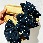 CouldNook Rosette Bow Plush Open Toe Slippers - Warm Home Accent