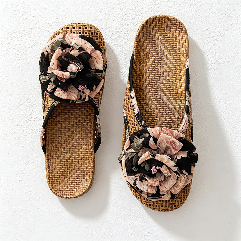 CouldNook Floral Thong Woven-Look House Slippers - Cozy Indoor Accent
