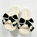 CouldNook Contrast Ribbon Plush Open Toe Slippers - Cozy Dressing Accent