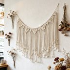 CouldNook Shell Accent Macrame Wall Banner – Boho Fringe Wall Hanging Tapestry