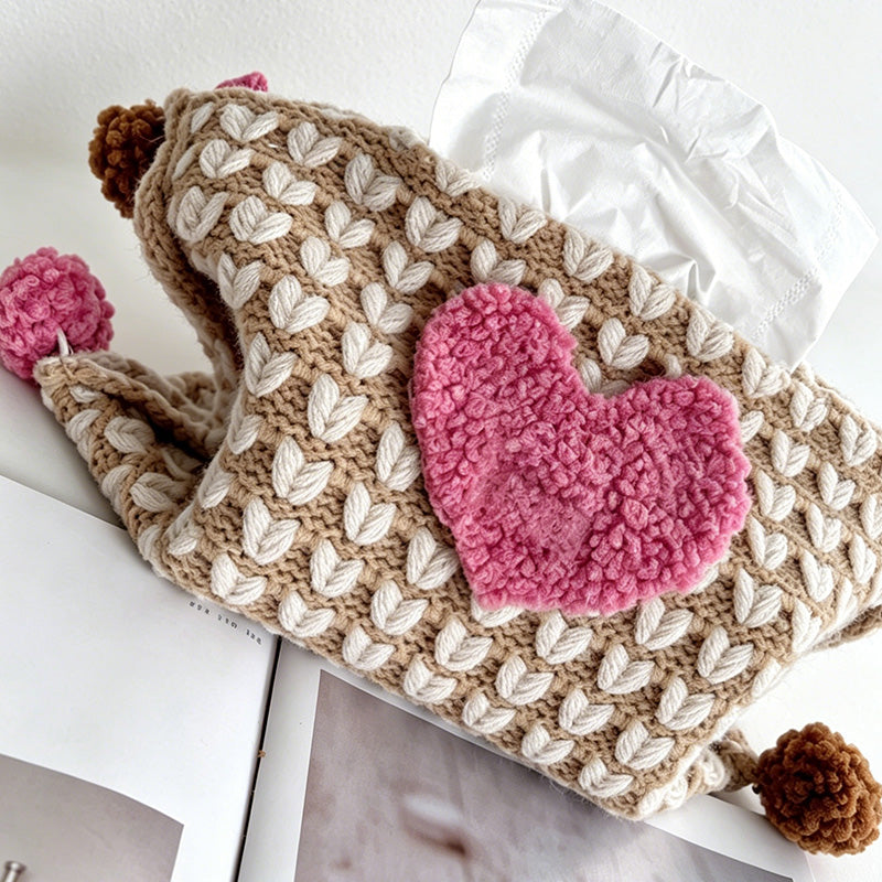 CouldNook Heart Knitted Tissue Bag - Aesthetic Artisan-crafted Storage Case