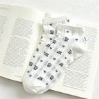 CouldNook Ribbed Mesh Tiny Floral Socks - Thin Breathable Women Socks
