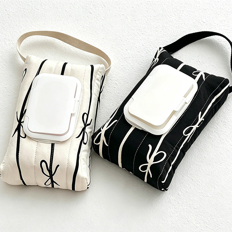 CouldNook Stripe Bow Quilted Wipe Bag - Aesthetic Portable Storage