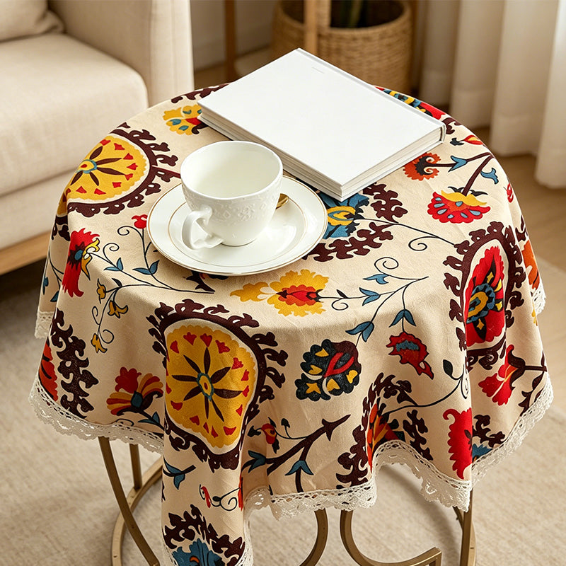 CouldNook Bohemian Sunflower Tablecloth - Aesthetic Linen-Cotton Cover