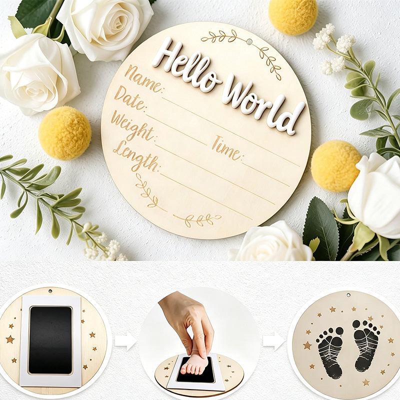 CouldNook Wooden Newborn Birth Milestone Sign - Hello World Baby Plaque