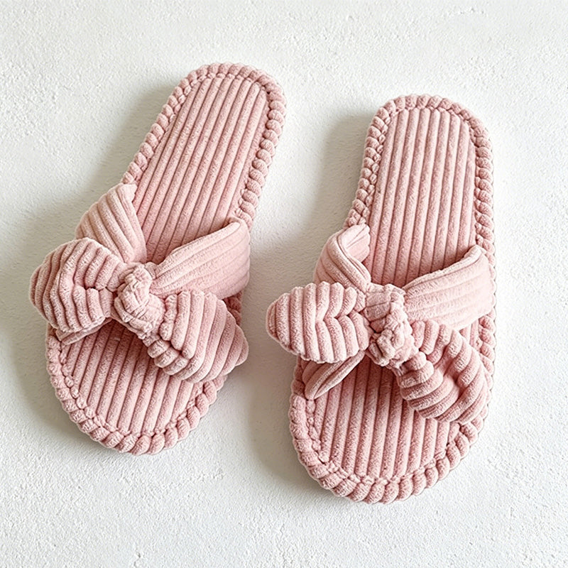 CouldNook Bow Accent Open Toe House Slippers - Bedroom Display Accent