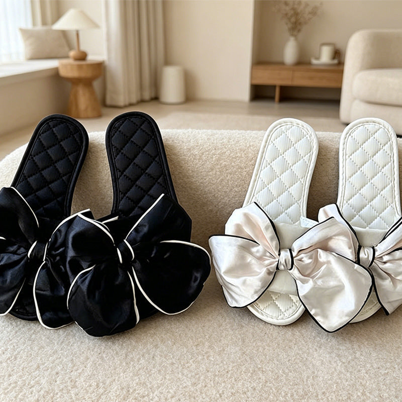 CouldNook Satin Bow Quilted Slide Slippers - Dressing Room Accent