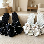 CouldNook Satin Bow Quilted Slide Slippers - Dressing Room Accent