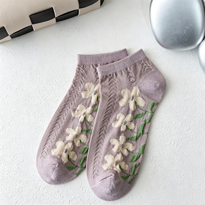 CouldNook Mesh Big Floral Socks - Sweet Thin Breathable Women Socks