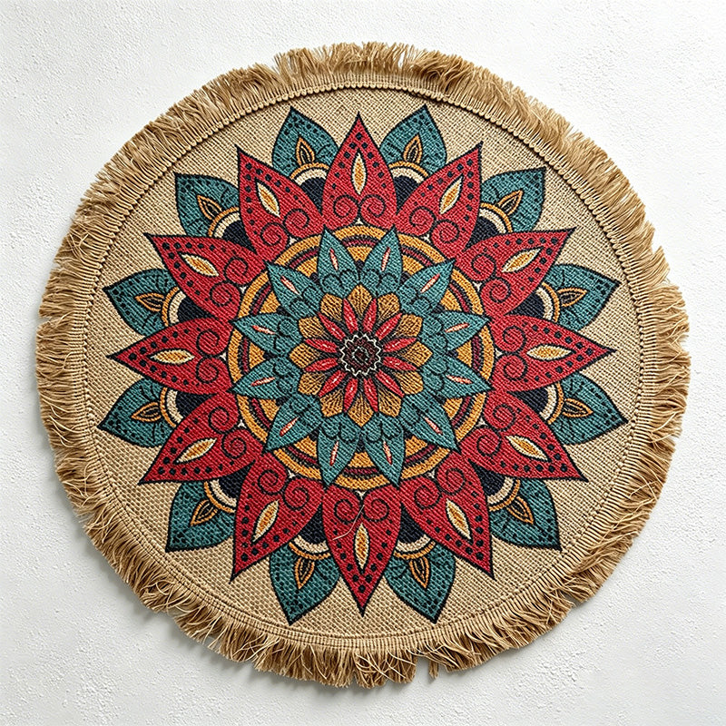 CouldNook Printed Jute Tassel Mat - Aesthetic Bohemian Round Placemat
