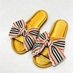 CouldNook Striped Bow Open Toe Slippers - Relaxed Home Accent