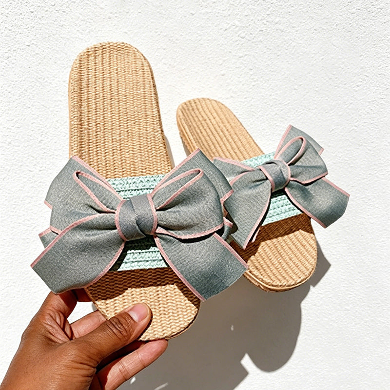 CouldNook Oversized Bow Open Toe Slippers - Soft Shelf Accent