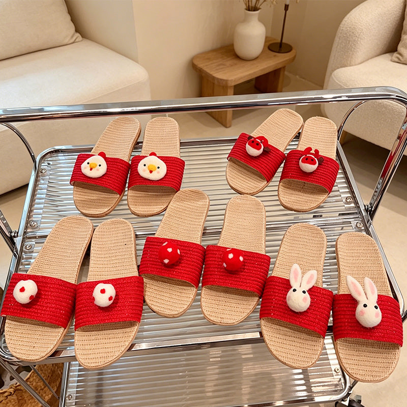 CouldNook Mushroom Applique Open Toe Slippers - Whimsical Home Accent