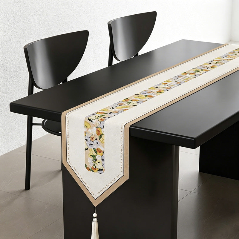 CouldNook Retro French Vintage Floral Table Runner - Luxury V-Shape Tassel Mat