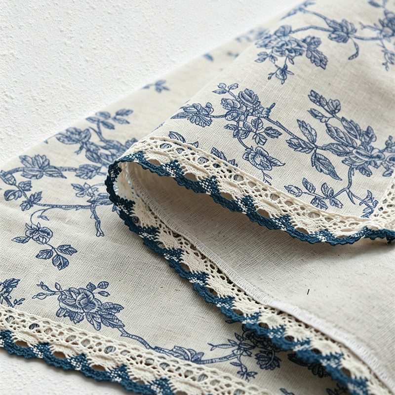 CouldNook Blue Floral Table Runner - Aesthetic Cotton-Linen Decor