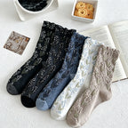 CouldNook Embossed Floral Mid-Calf Socks - Women's Retro Casual Stackable Socks