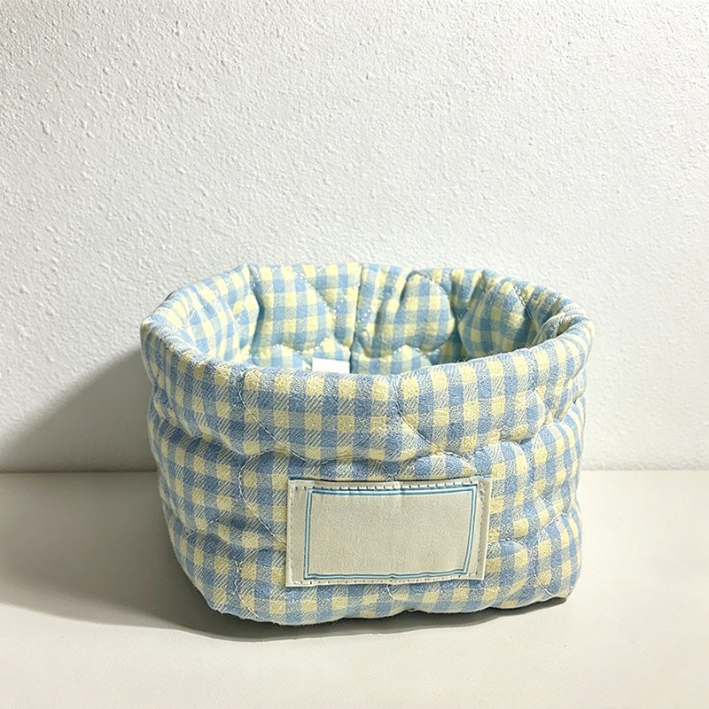 CouldNook Heart Quilted Gingham Storage Basket - Cute Desktop Organizer Bin